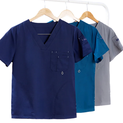 Cralom V-Neck Nurse Scrubs Set Solid Color Workwear Uniform