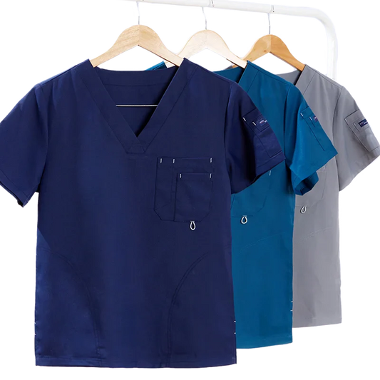 Cralom V-Neck Nurse Scrubs Set Solid Color Workwear Uniform