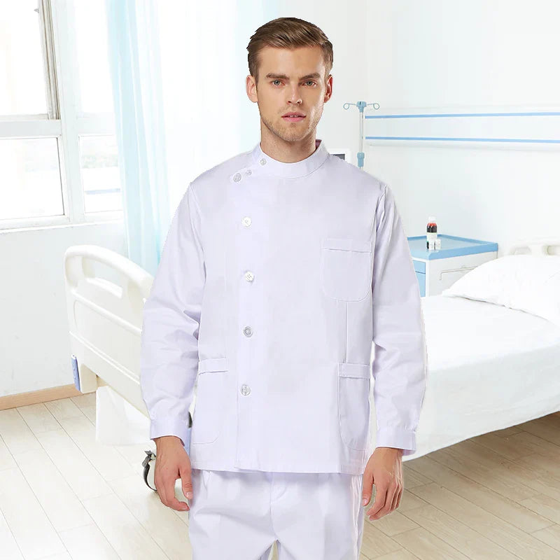Cralom White Navy Blue Poplin Scrubs Set for Women Men