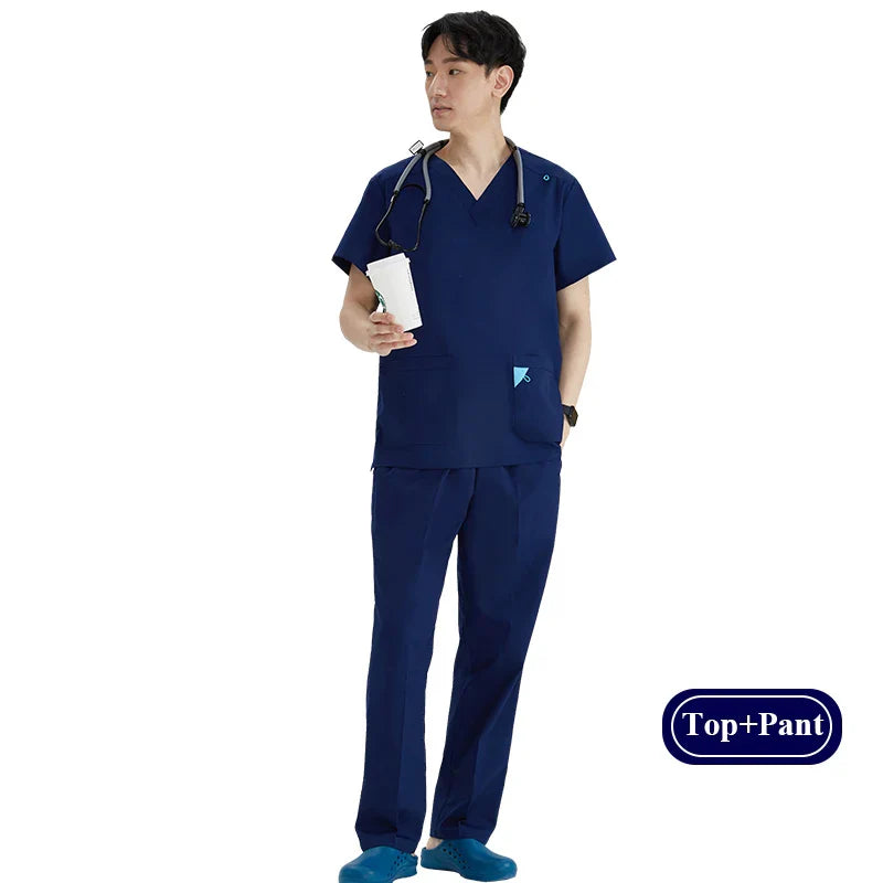 Cralom Scrub Set: V Neck Top, Drawstring Pants, Lightweight Nursing Suit