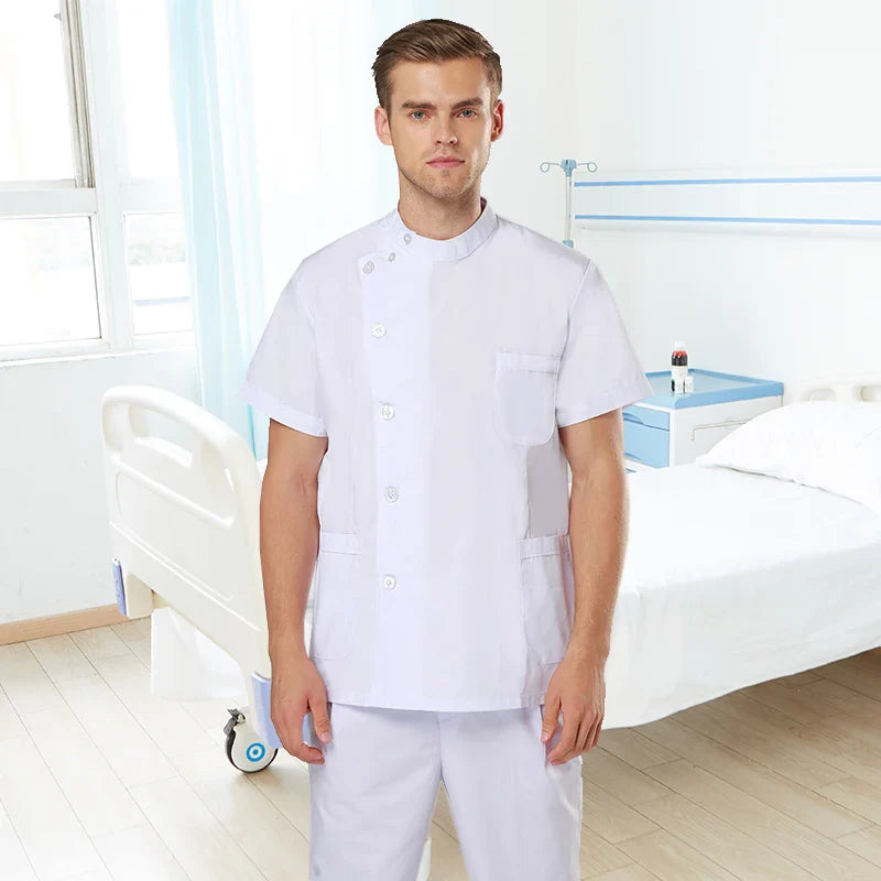Cralom White Navy Blue Poplin Nursing Uniform Set By Cralom