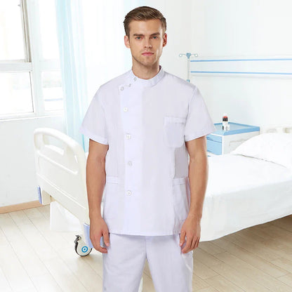 Cralom White Navy Blue Poplin Nursing Uniform Set By Cralom