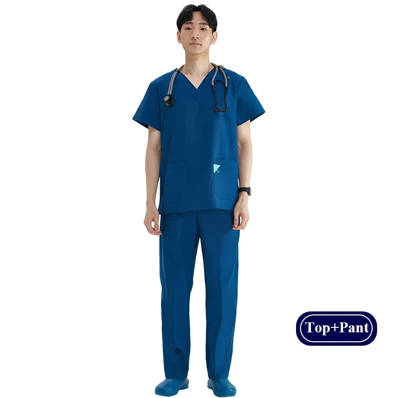 Cralom Scrub Set: V Neck Top, Drawstring Pants, Lightweight Nursing Suit