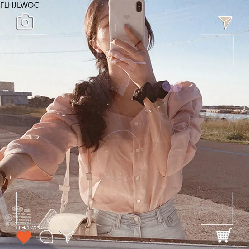 Cralom White Autumn Basic Shirt Single Breasted Women's Blouse