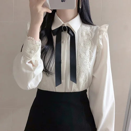 Cralom Peter Pan Collar White Button-Up Shirt