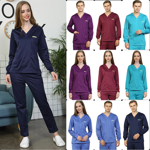 Cralom Silky Scrub Set Long Sleeve Nursing Uniform Suit