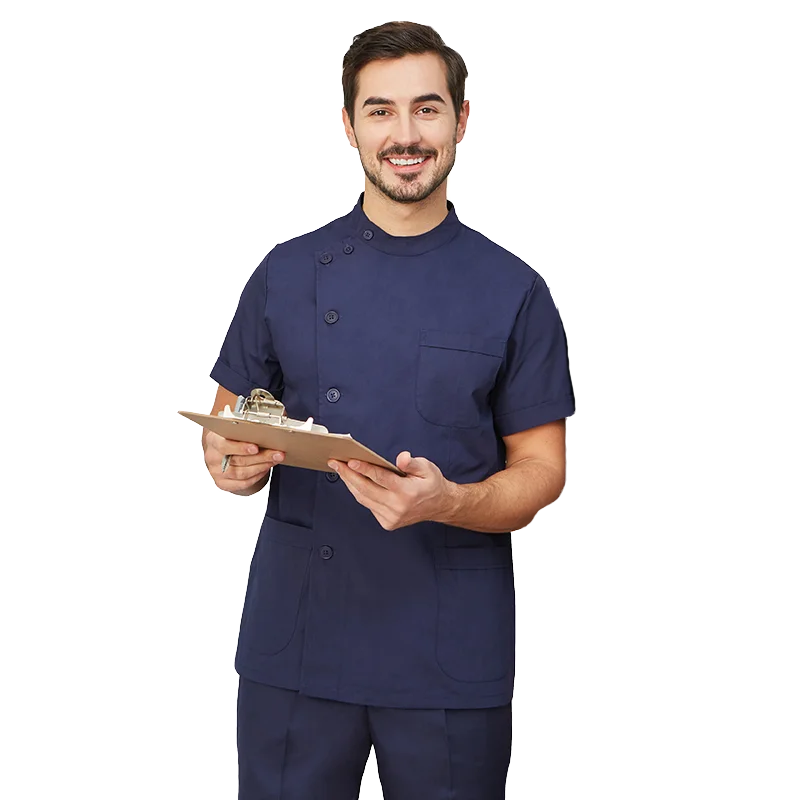 Cralom White Navy Blue Poplin Scrubs Set for Women Men