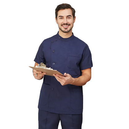 Cralom White Navy Blue Poplin Scrubs Set for Women Men