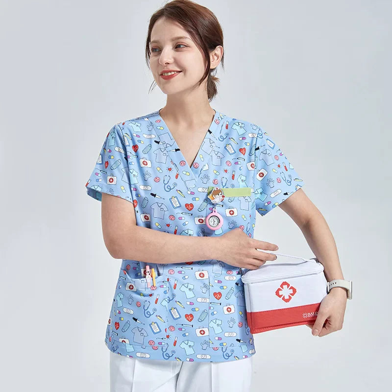 Cralom Women's 3-Pocket Scrub Top Nurse Tunic Uniform, Anti-static Medical Uniform H738