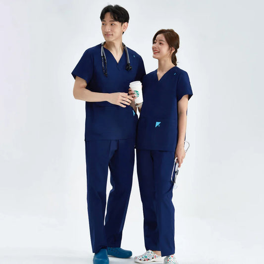 Cralom Scrub Set: V Neck Top, Drawstring Pants, Lightweight Nursing Suit