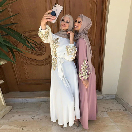 Cralom Ramadan Kaftan Abaya Dress for Muslim Women - Eid Mubarak