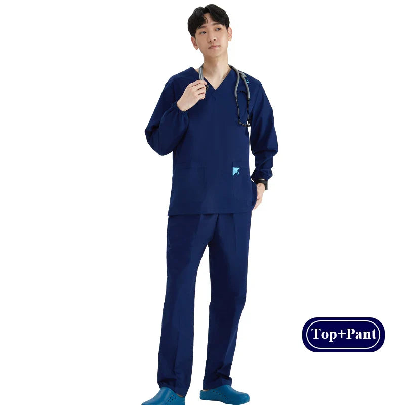Cralom Scrub Set: V Neck Top, Drawstring Pants, Lightweight Nursing Suit