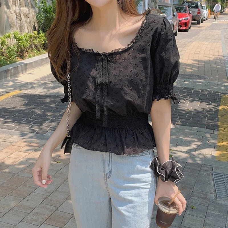 Cralom Girls Bow Tie Lace Tops - Chic Preppy Style, Hot Sales