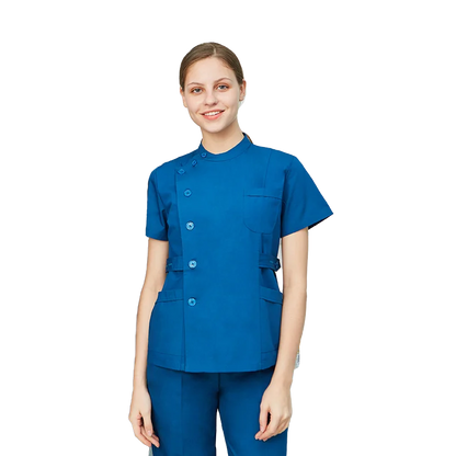 Cralom White Navy Blue Poplin Nursing Uniform Set By Cralom