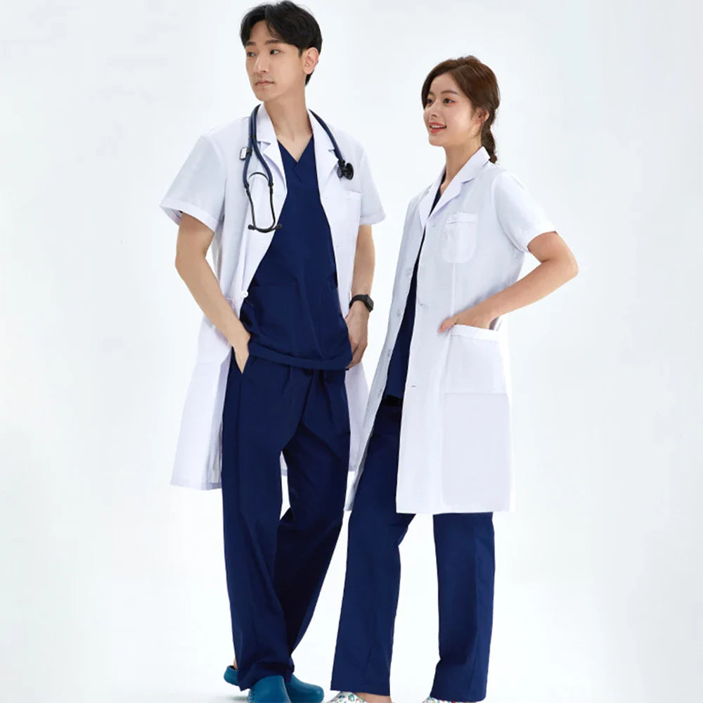 Cralom White Lab Coat Doctor Nurse Slim Uniform Scrubs M-LKXSY Women's