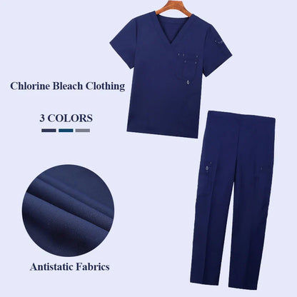 Cralom V-Neck Nurse Scrubs Set Solid Color Workwear Uniform