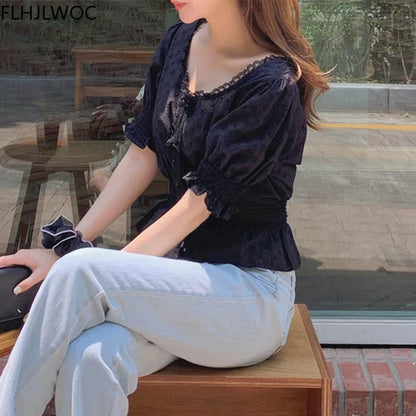 Cralom Girls Bow Tie Lace Tops - Chic Preppy Style, Hot Sales