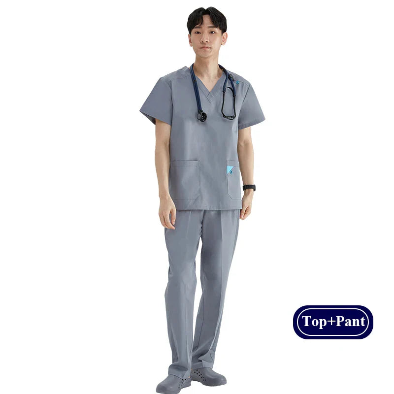 Cralom Scrub Set: V Neck Top, Drawstring Pants, Lightweight Nursing Suit