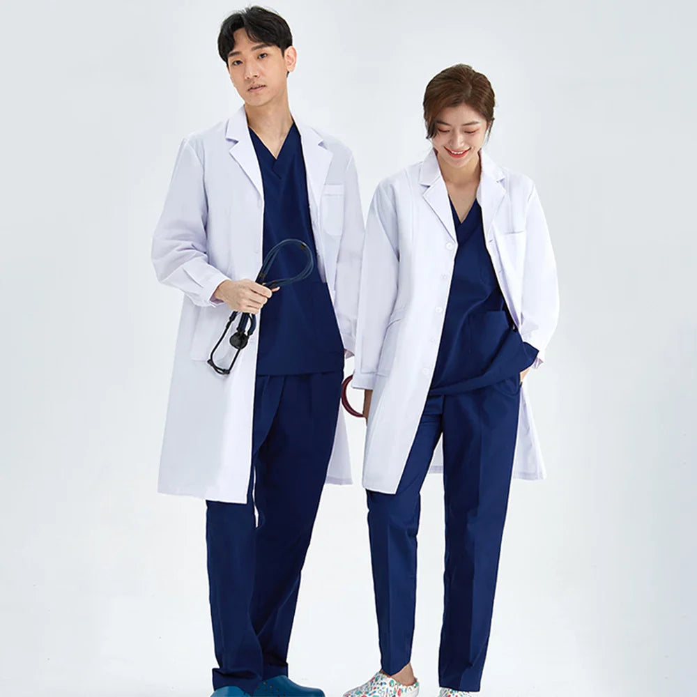 Cralom White Lab Coat Doctor Nurse Slim Uniform Scrubs M-LKXSY Women's