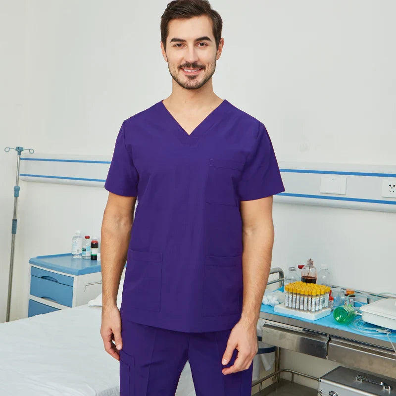 Cralom V-Neck Nurse Scrub Set with Drawstring Waist