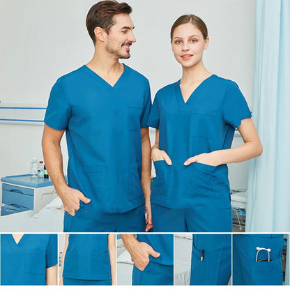 Cralom V-Neck Nurse Scrub Set with Drawstring Waist