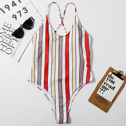 Cralom 2024 Striped One Piece Swimsuit for Women, Sexy Beachwear Monokini