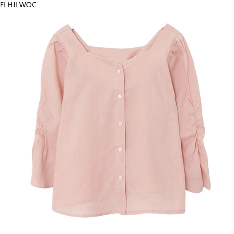 Cralom White Autumn Basic Shirt Single Breasted Women's Blouse