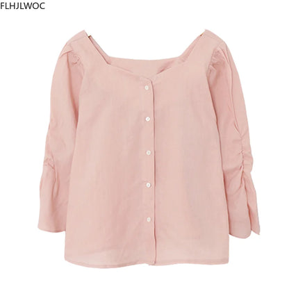 Cralom White Autumn Basic Shirt Single Breasted Women's Blouse