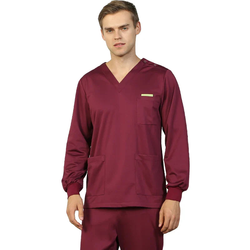Cralom Silky Scrub Set Long Sleeve Nursing Uniform Suit