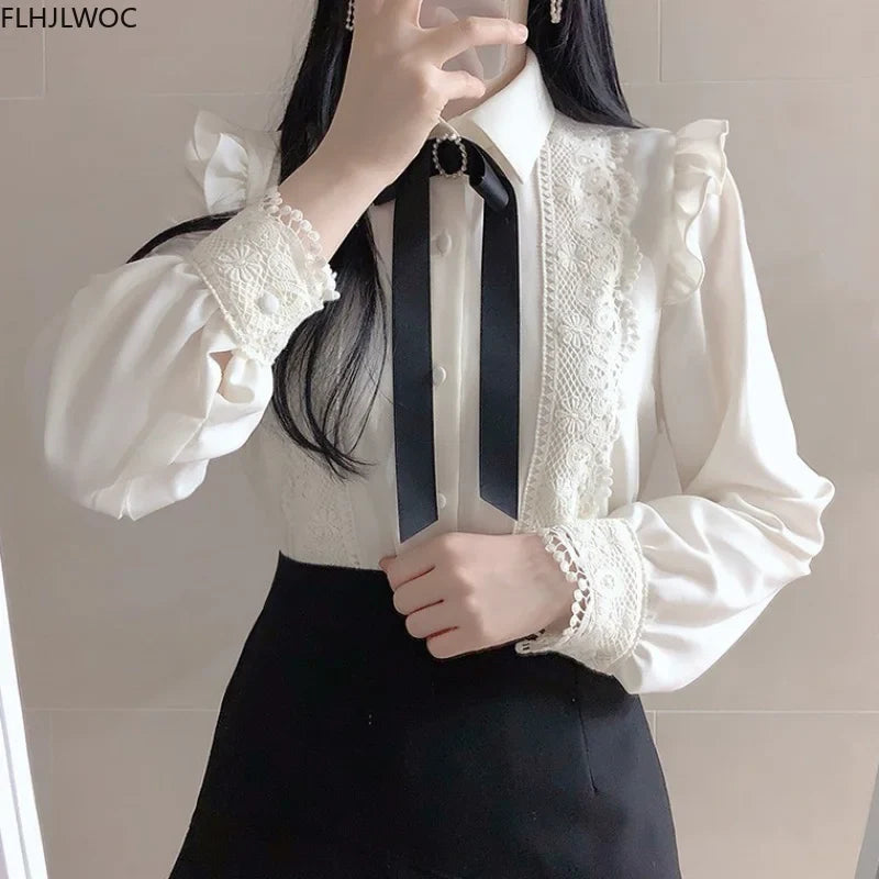 Cralom Peter Pan Collar White Button-Up Shirt