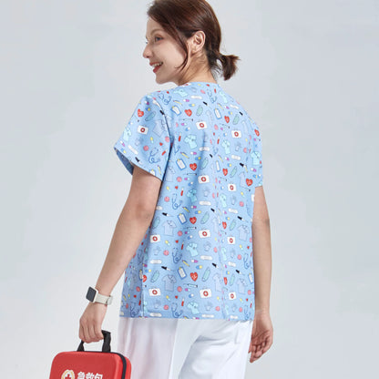 Cralom Women's 3-Pocket Scrub Top Nurse Tunic Uniform, Anti-static Medical Uniform H738
