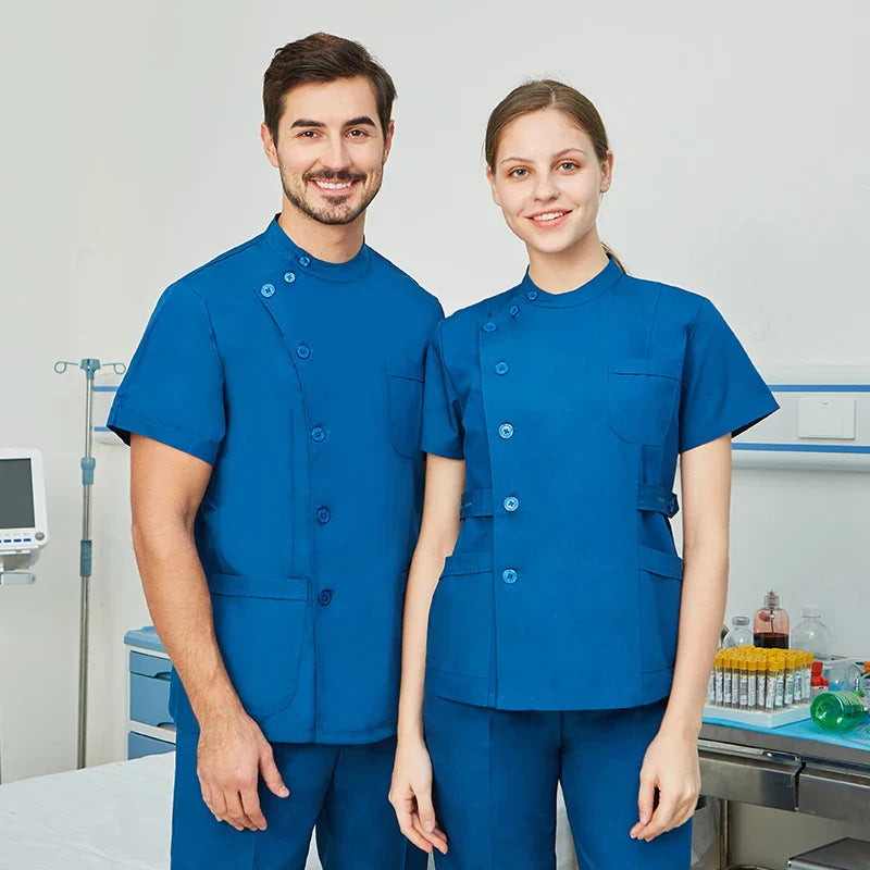 Cralom White Navy Blue Poplin Nursing Uniform Set By Cralom