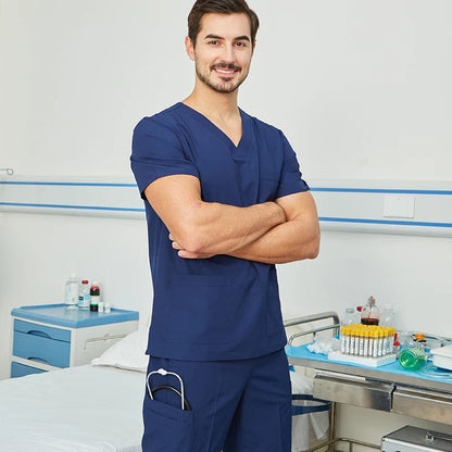 Cralom V-Neck Nurse Scrub Set with Drawstring Waist