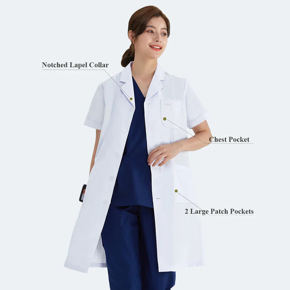 Cralom White Lab Coat Doctor Nurse Slim Uniform Scrubs M-LKXSY Women's