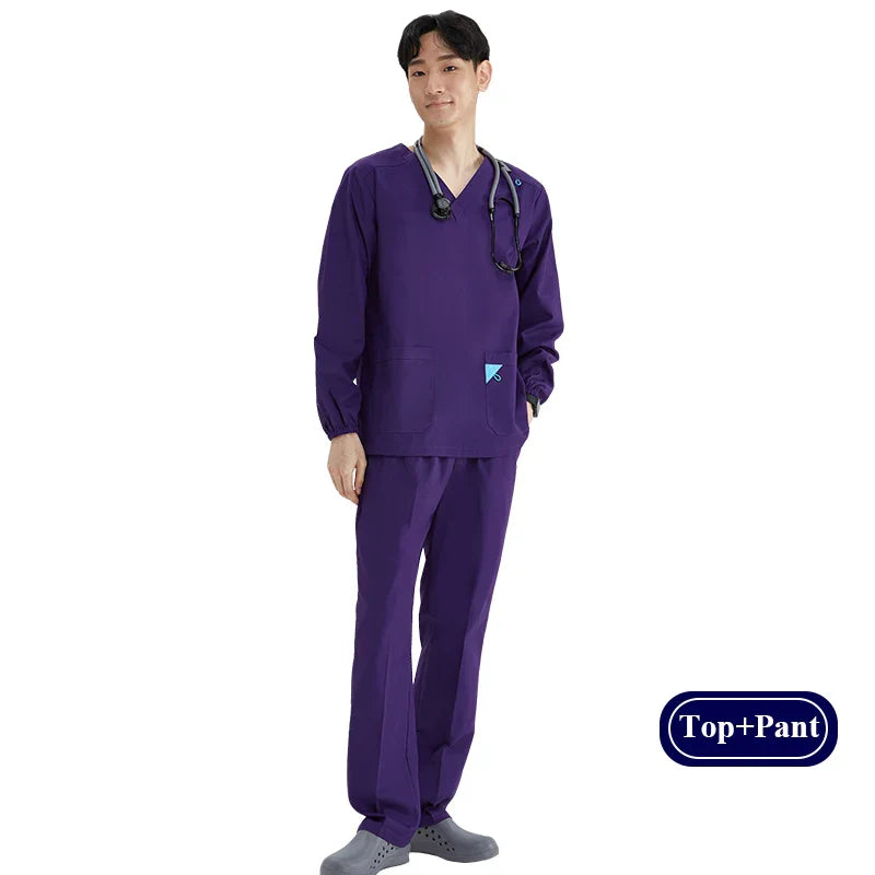 Cralom Scrub Set: V Neck Top, Drawstring Pants, Lightweight Nursing Suit
