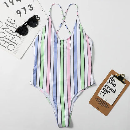 Cralom 2024 Striped One Piece Swimsuit for Women, Sexy Beachwear Monokini