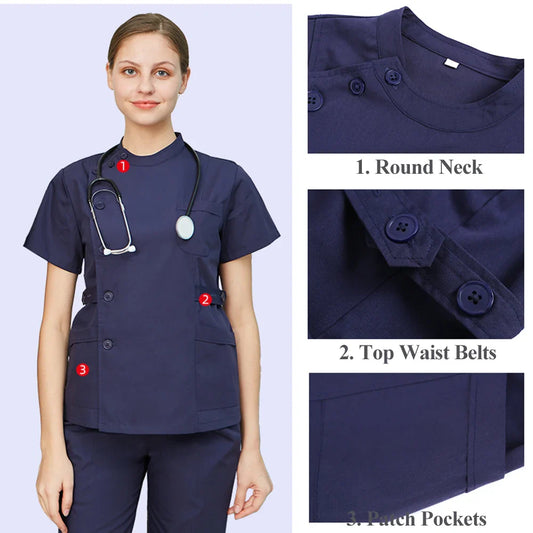 Cralom White Navy Blue Poplin Nursing Uniform Set By Cralom