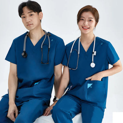 Cralom Scrub Set: V Neck Top, Drawstring Pants, Lightweight Nursing Suit