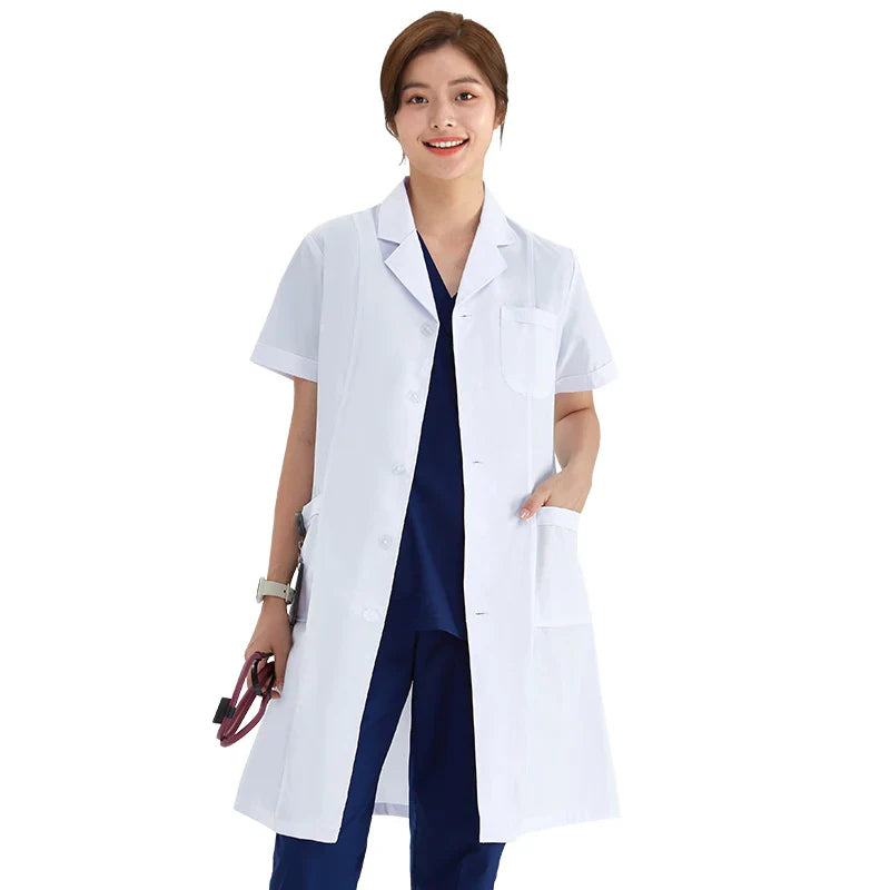 Cralom White Lab Coat Doctor Nurse Slim Uniform Scrubs M-LKXSY Women's