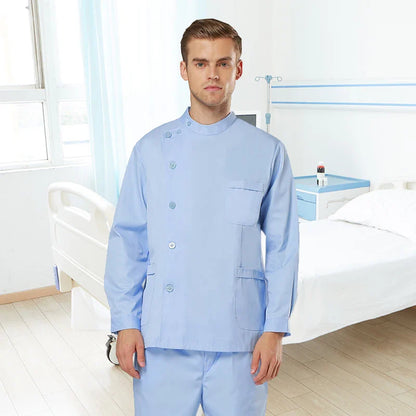 Cralom White Navy Blue Poplin Scrubs Set for Women Men