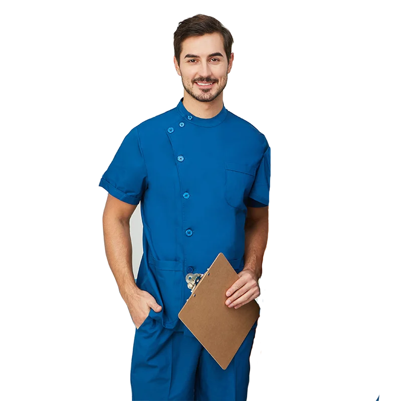 Cralom White Navy Blue Poplin Scrubs Set for Women Men