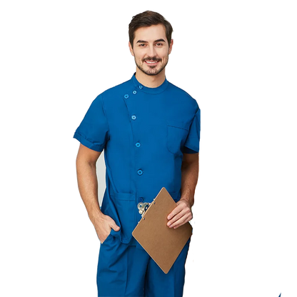 Cralom White Navy Blue Poplin Scrubs Set for Women Men