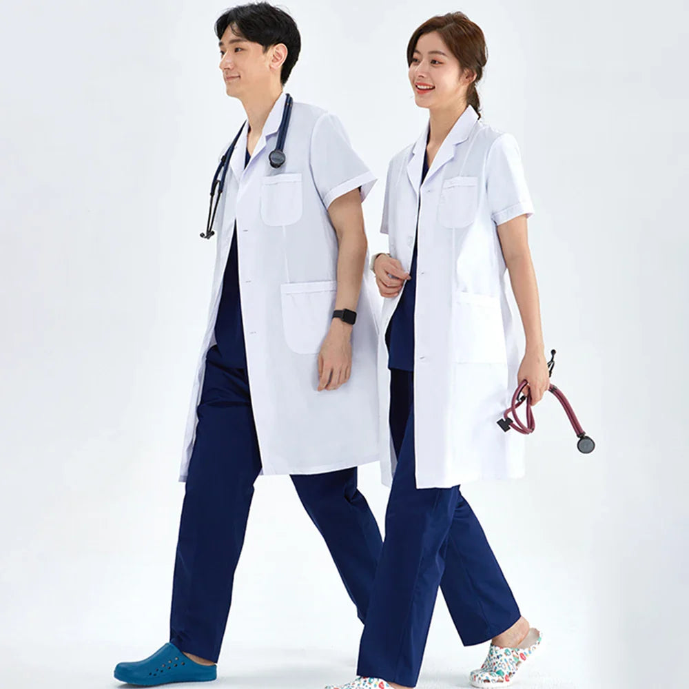 Cralom White Lab Coat Doctor Nurse Slim Uniform Scrubs M-LKXSY Women's