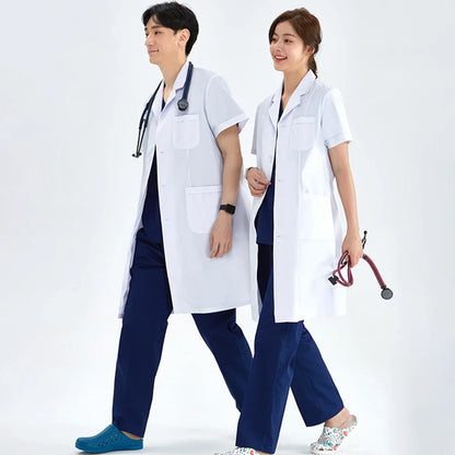 Cralom White Lab Coat Doctor Nurse Slim Uniform Scrubs M-LKXSY Women's