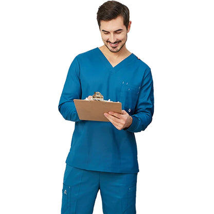 Cralom V-Neck Nurse Scrubs Set Solid Color Workwear Uniform