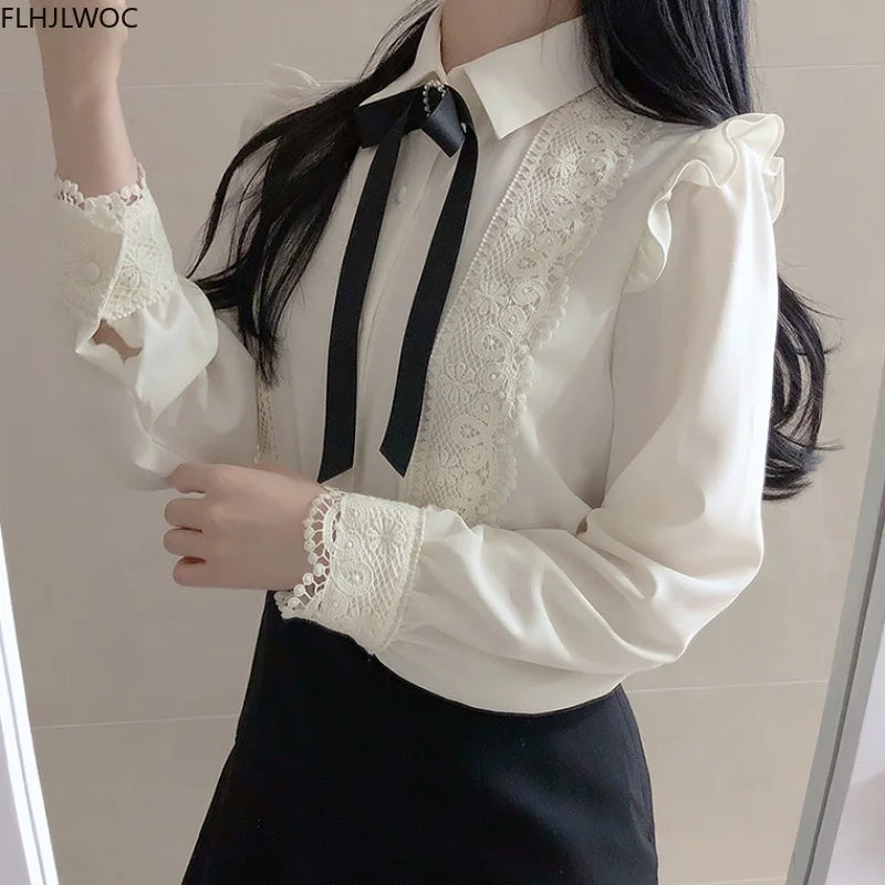 Cralom Peter Pan Collar White Button-Up Shirt