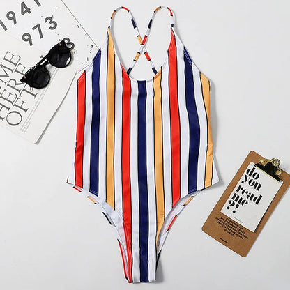 Cralom 2024 Striped One Piece Swimsuit for Women, Sexy Beachwear Monokini