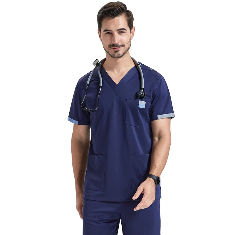 Cralom Silky Nurse & Beauty Care Scrub Set with Multi-Pocket V-Neck Tunic