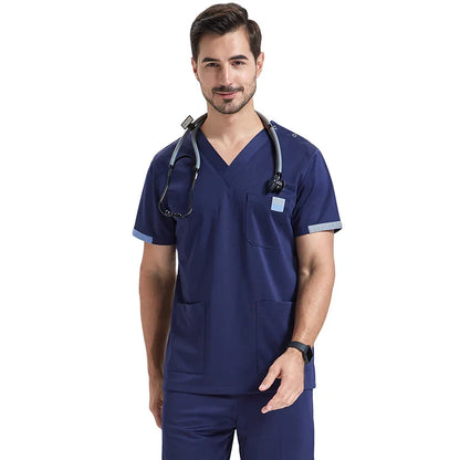 Cralom Silky Nurse & Beauty Care Scrub Set with Multi-Pocket V-Neck Tunic