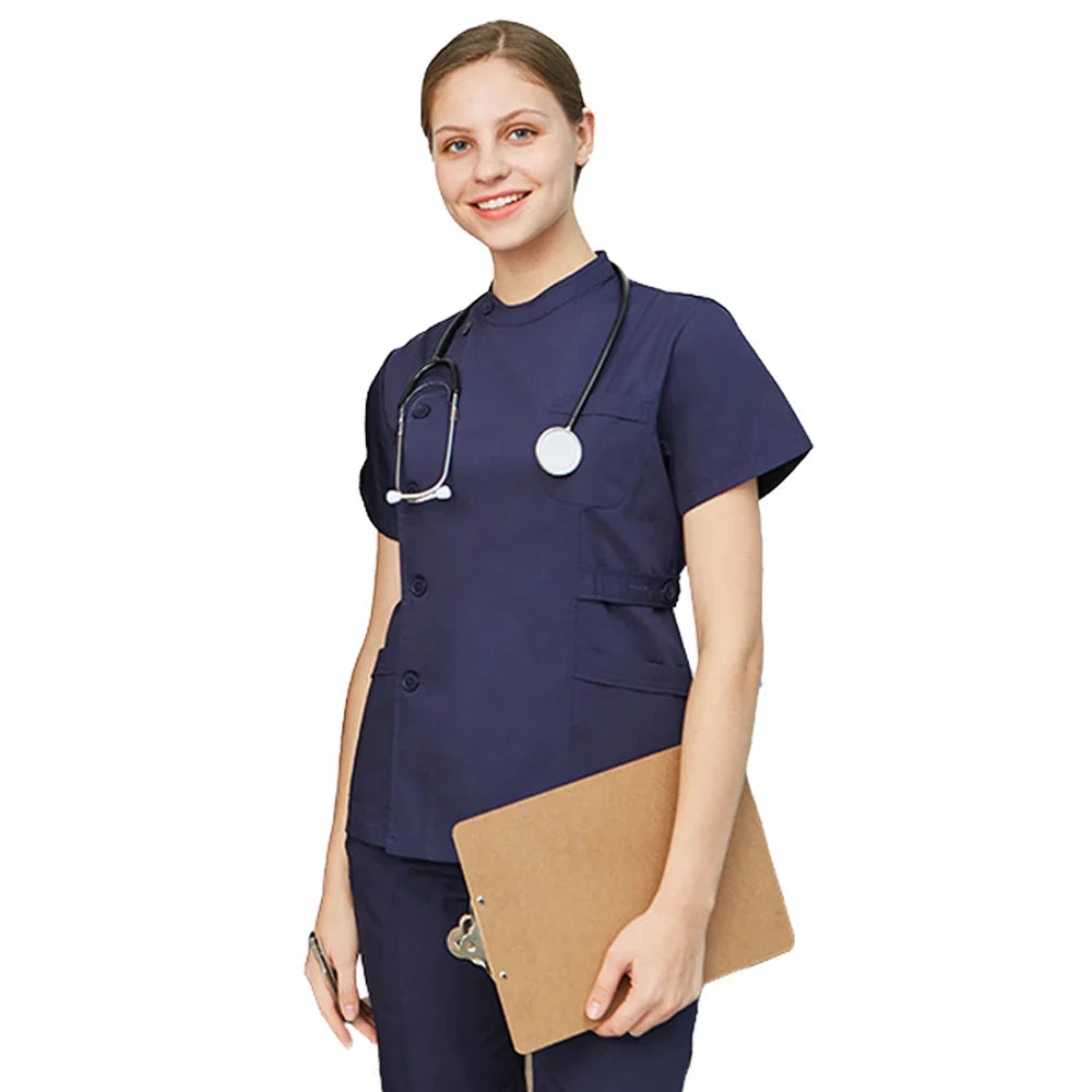 Cralom White Navy Blue Poplin Nursing Uniform Set By Cralom